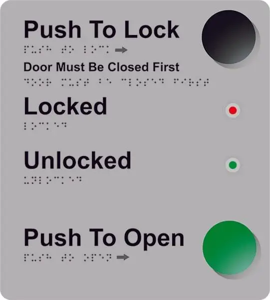 Internal automatic door control signage on a wall