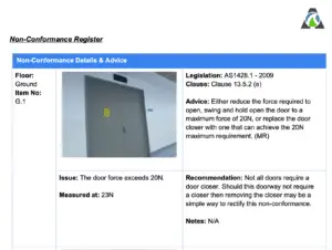 Access audit report graphic representing assembly building seating review