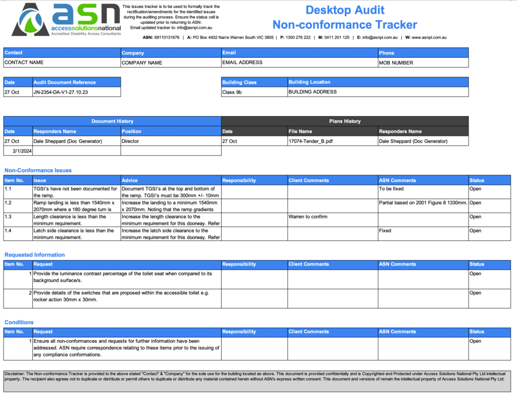 Onsite Access Audit Tracker Document