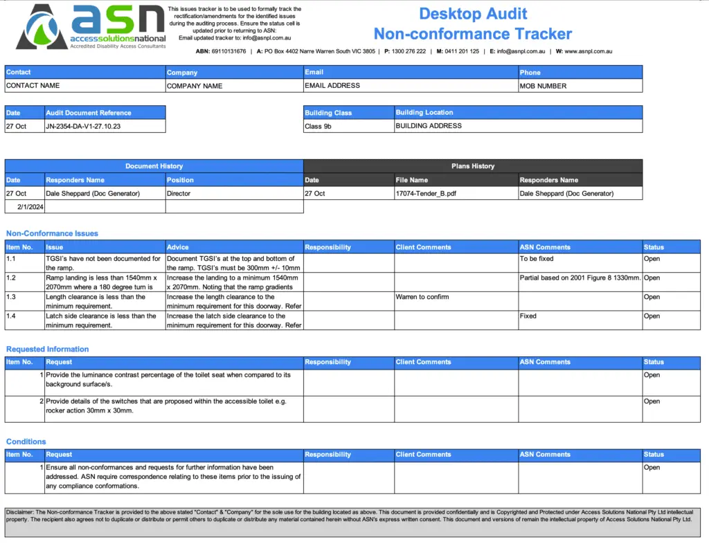 Onsite Access Audit Tracker Document